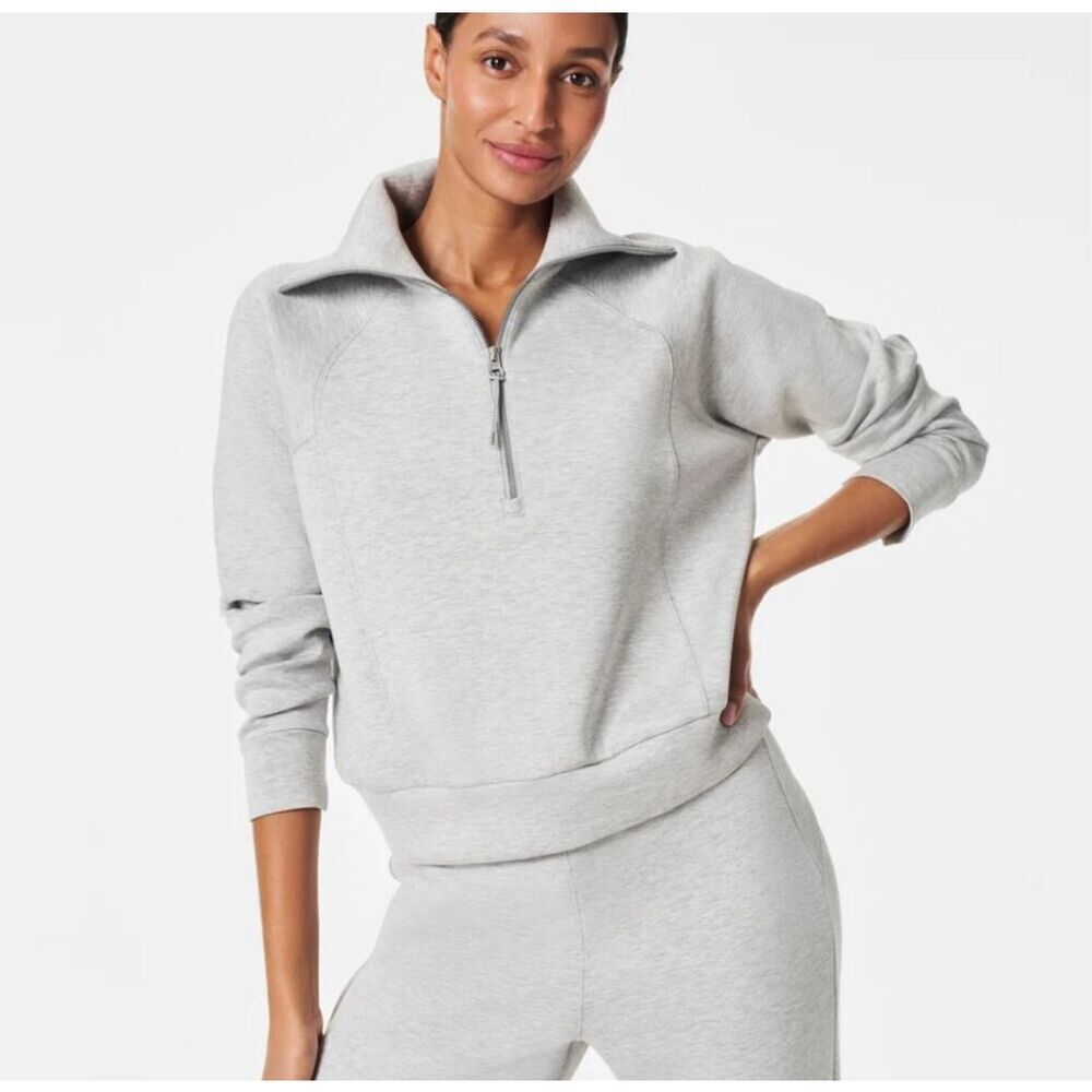 Spanx NWT AirEssentials size 1X Half zip gray sweatshirt style 50346 plus size - Picture 1 of 15